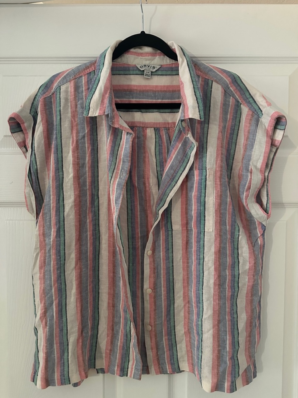 Orvis Women’s Striped Short-Sleeve Button-Down Shirt - Pink, Blue, Green & Cream